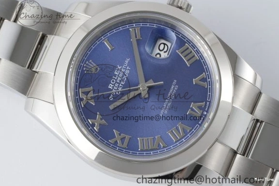 MiroTime 0423 Modern DateJust 41 SS Polished Bezel KING 1:1 Best Edition 904L Steel Blue Roman Dial on Oyster Bracelet VR 2212